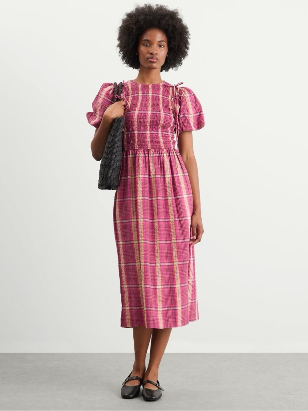 Damson Madder Becca Multi-Way Midi Dress in Pink/Khaki Check | US 12 - Picture 6 of 16
